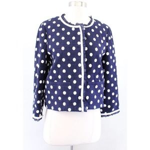 NWT J Crew Navy Blue White Textured Tweed Polka Dot Ruffle Blazer Jacket Size 4